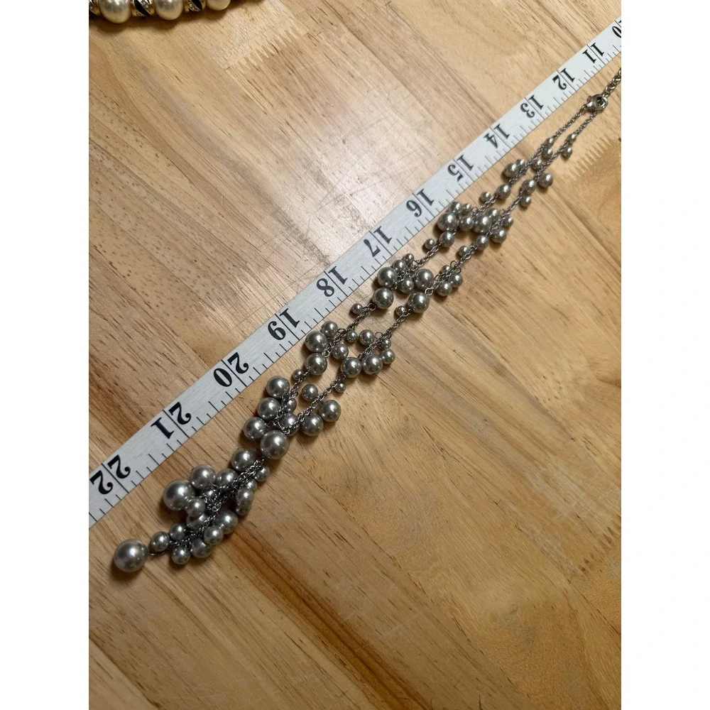 Pearlcore Mob Wife Glam Statement Y Lariat Cluster Faux Pearl Necklace Silver